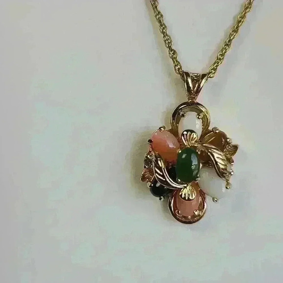 Gold-toned Multi Gemstone & tiny CZ earrings and necklace set - Picture 5 of 13